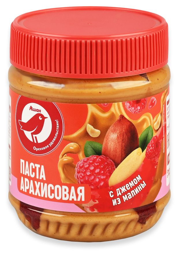 Паста арахисовая АШАН Красная птица с джемом из малины, 320 г