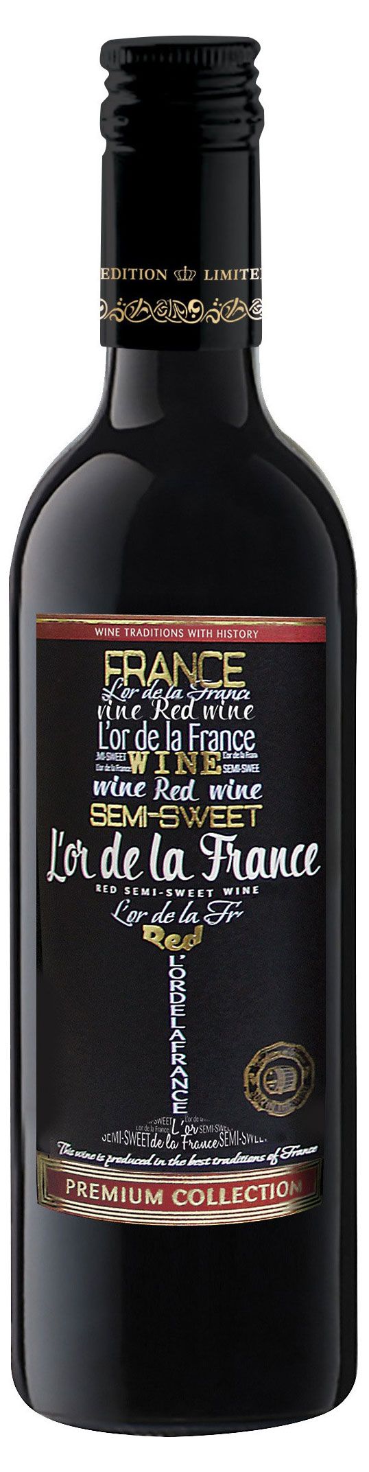 Вино L'or de la France красное полусладкое Россия, 0,375 л