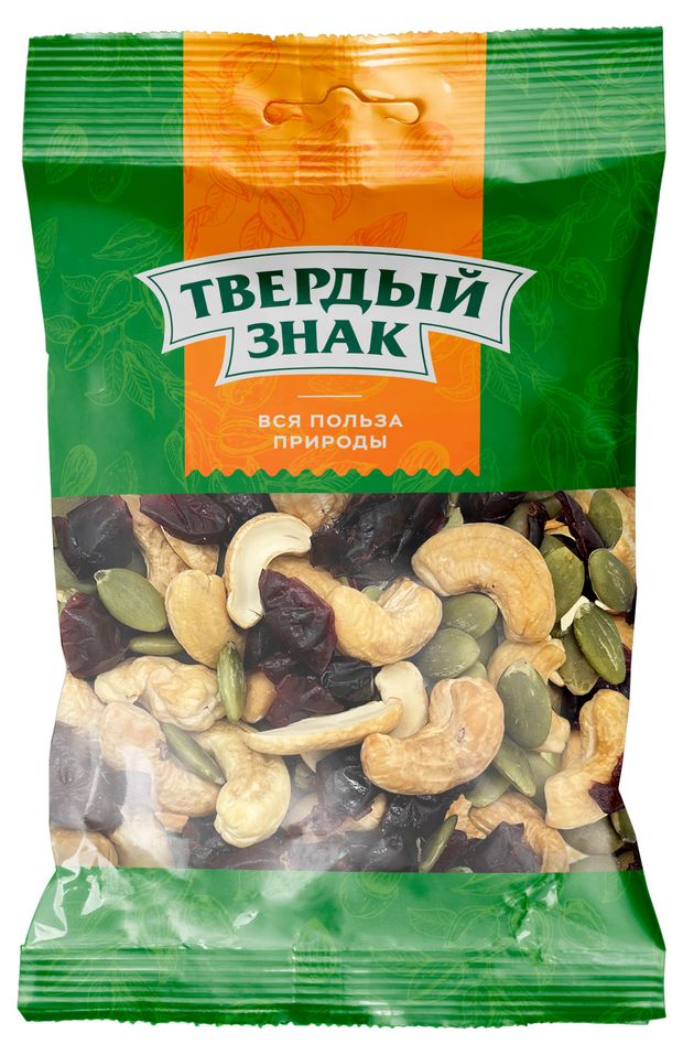 Смесь Твердый знак Кешью жареный с клюквой и ядрами семян тыквы, 50 г
