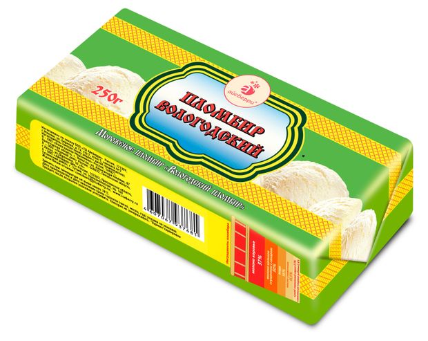 Мороженое пломбир Вологодский пломбир брикет 15% БЗМЖ, 250 г