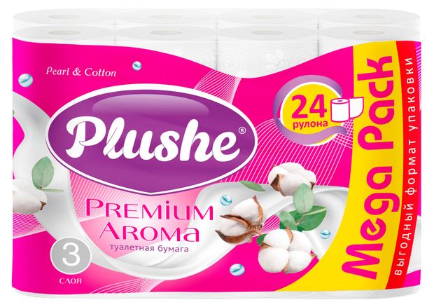 Туалетная бумага Plushe Premium Aroma 3 слоя 24 рулона 350₽