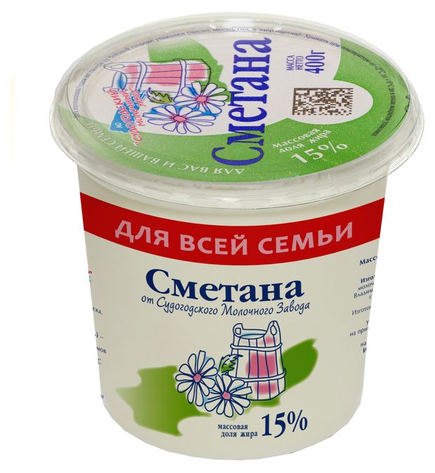Сметана Судогодский молочный завод 15% БЗМЖ, 400 г