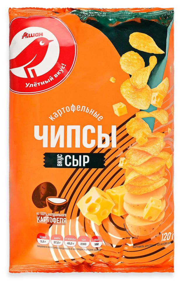 Чипсы картофельные АШАН Красная птица со вкусом сыра 120 г 100₽