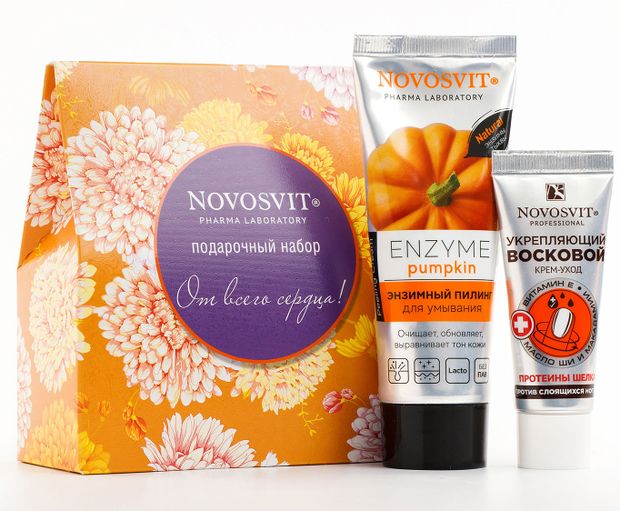 Набор подарочный Novosvit От всего сердца Энзимный пилинг для умывания 75мл Восковой крем-уход укрепляющий против слоящихся ногтей 20 мл 270₽