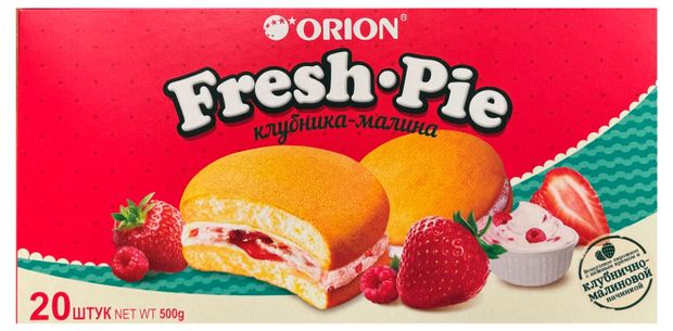 Пирожное бисквитное Orion Fresh Pie с клубнично-малиновой начинкой, 500 г