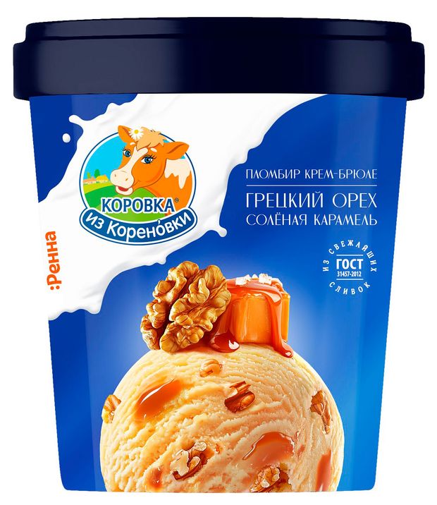 Мороженое пломбир Коровка из Кореновки Крем-брюле с соленой карамелью и грецким орехом 15% БЗМЖ, 300 г