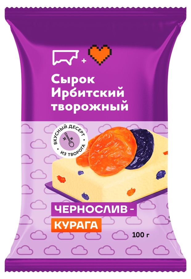 Масса творожная Ирбитское Сырок чернослив курага брикет 8% БЗМЖ, 100 г