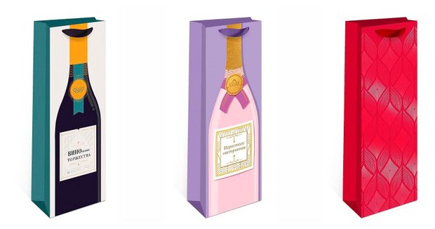 Пакет подарочный под бутылку премиум, 1 шт, в ассортименте