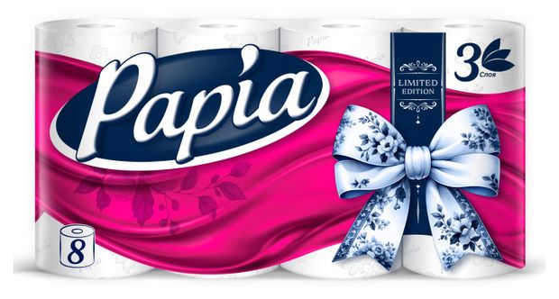 Туалетная бумага Papia белая 3 слоя 8 рулонов 210₽