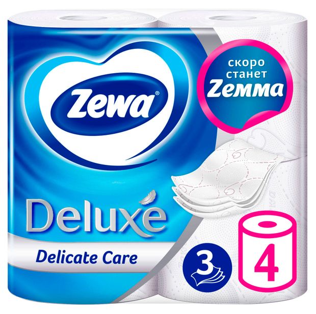 Туалетная бумага Zewa Deluxe Без аромата 3 слоя 4 рулона 140₽