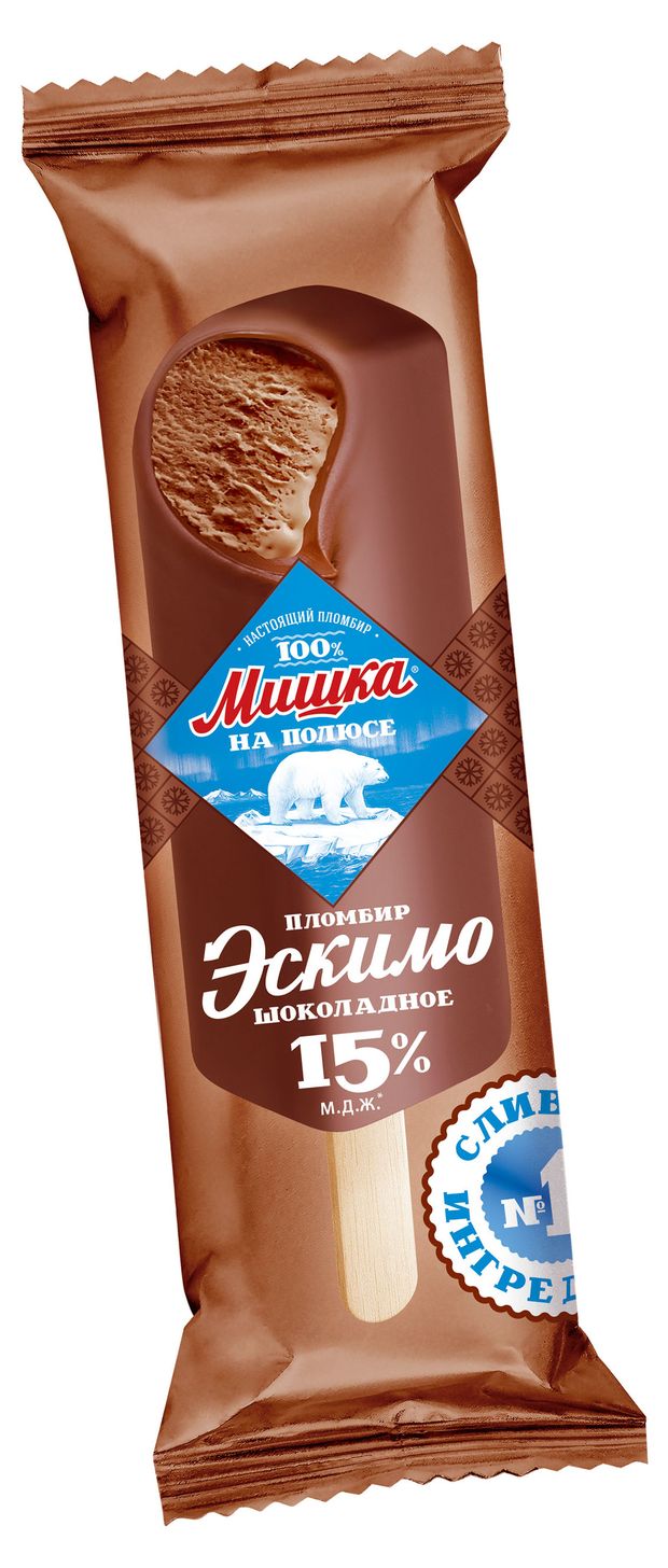 Мороженое пломбир Мишка на полюсе Эскимо шоколадное в горячем шоколаде 15%, 65 г