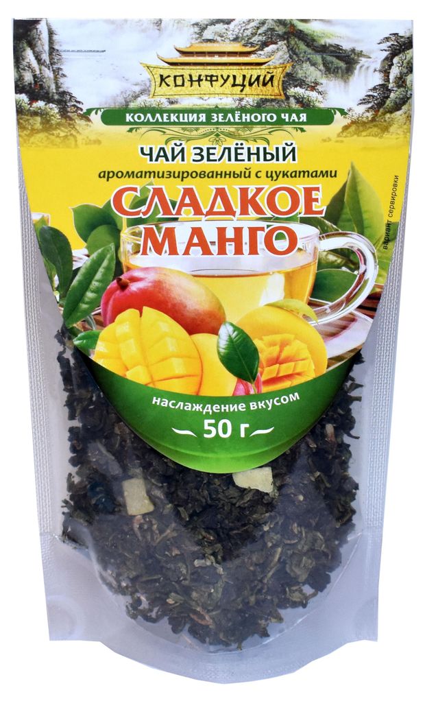 Чай зеленый Конфуций ароматизированный с цукатами Сладкое манго, 50 г