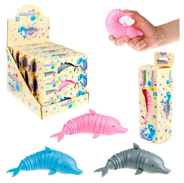 Игрушка-антистресс 1TOY Гремушка Дельфин, 1 шт в ассортименте