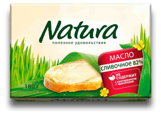 Масло сливочное Natura несоленое ГОСТ 82% БЗМЖ, 180 г