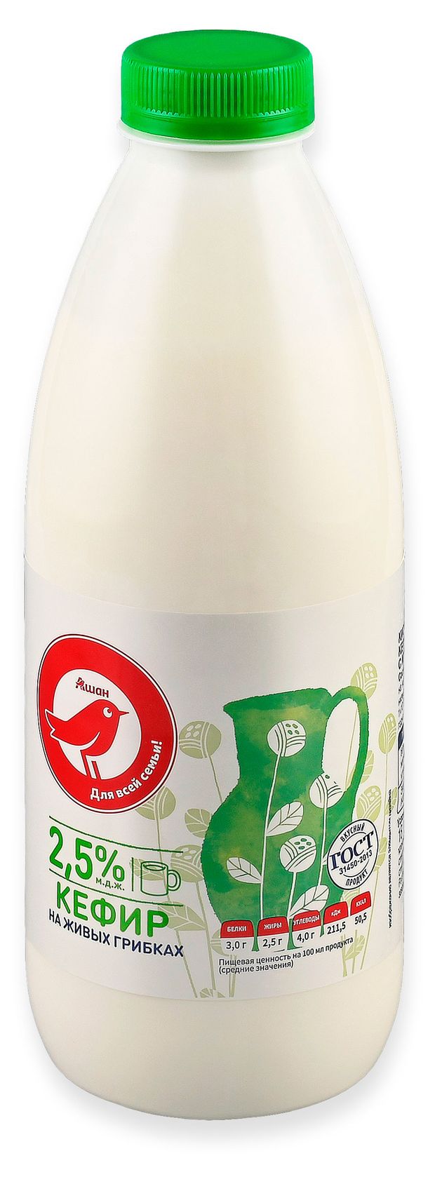 Кефир АШАН Красная птица 2,5% БЗМЖ, 900 мл