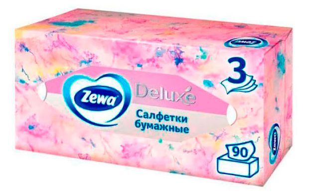 Салфетки бумажные в коробке Zewa Deluxe Design, 3 слоя, 90 шт