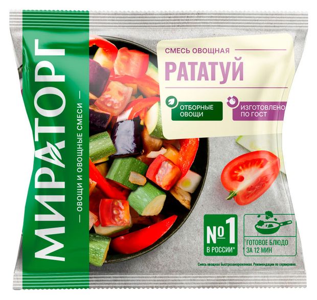 Овощная смесь Мираторг Рататуй баклажан кабачки томаты перец сладкий болгарский замороженная, 400 г