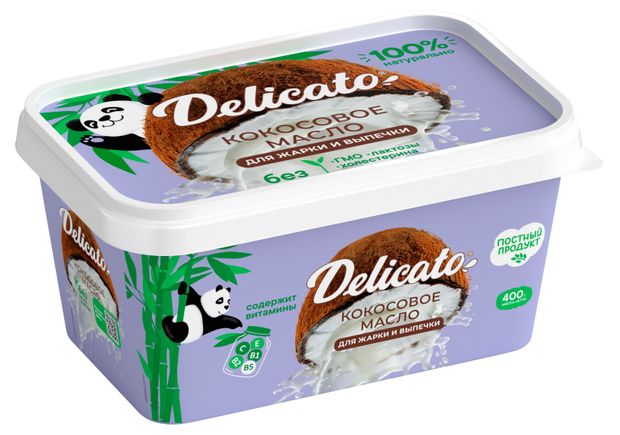 Масло кокосовое Delicato для жарки и выпечки постный без лактозы 999 400 г 240₽