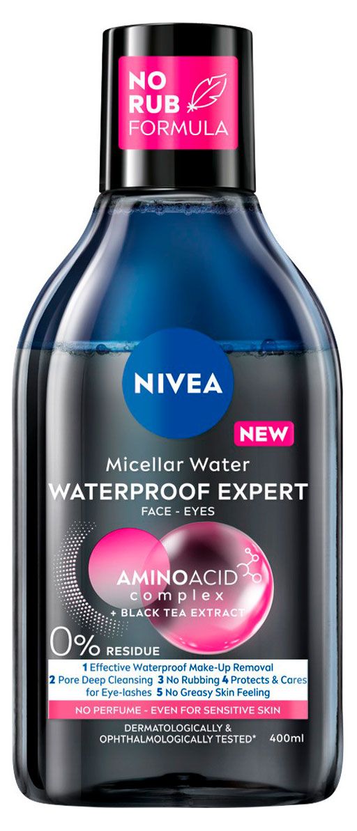 Мицеллярная вода NIVEA Waterproof Expert для стойкого макияжа для лица и глаз Германия, 400 мл