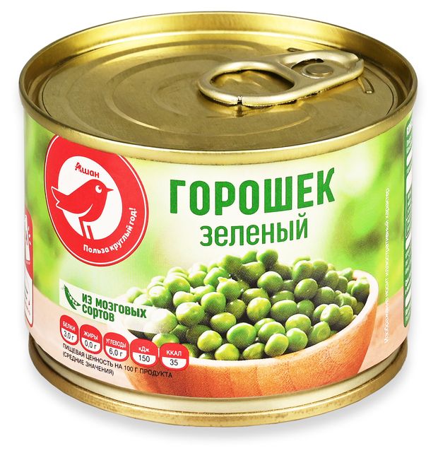 Горошек зеленый АШАН Красная птица 200 г 60₽