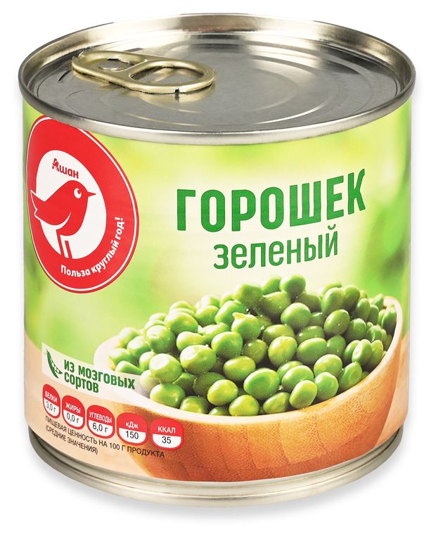 Горошек зеленый АШАН Красная птица, 400 г