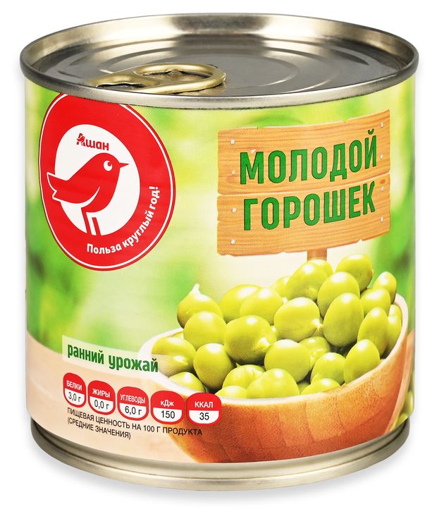 Горошек молодой зеленый АШАН Красная птица 420 г 100₽