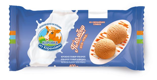 Мороженое сливочное Коровка из Кореновки Пломбир крем-брюле со сгущенным молоком, 400 г