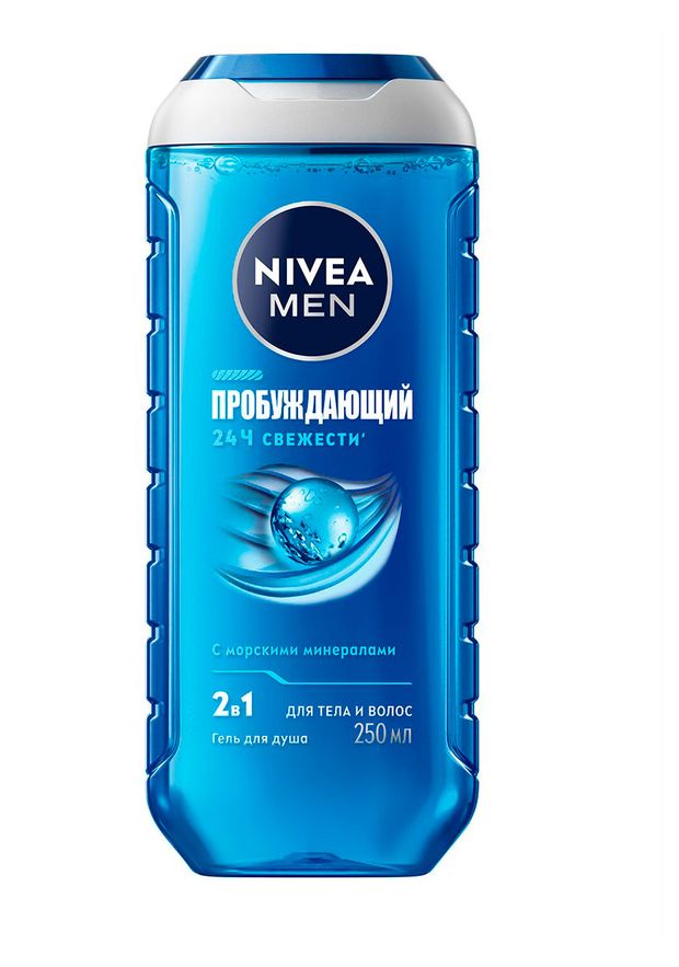 Гель для душа мужской NIVEA MEN 2в1 Пробуждающий для тела и волос с морскими минералами Германия, 250 мл