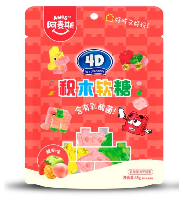 Конфеты жевательные Amos 4D Конструктор со вкусом йогурт Китай, 45 г