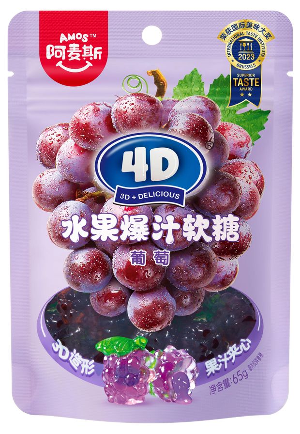 Конфеты жевательные Amos 4D с соком винограда Китай, 65 г