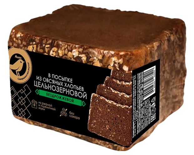 Хлеб АШАН Золотая птица Цельнозерновой в обсыпке из овсяных хлопьев без сахара нарезка, 300 г