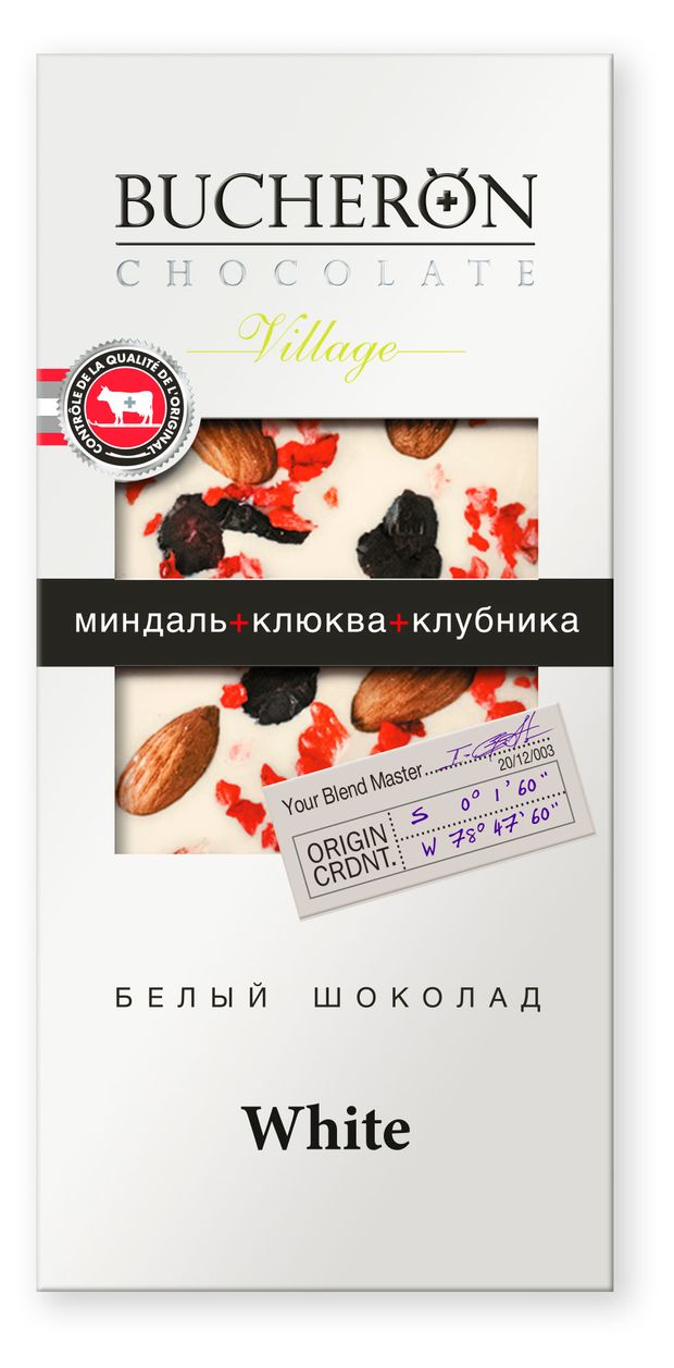 Шоколад белый BUCHERON миндаль клюква клубника, 85 г