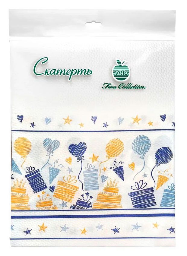 Скатерть одноразовая Vitto бумажная с праздничным декором, 120х180 см