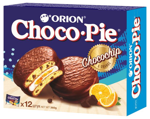 Пирожное Orion Choco Pie c апельсиновым джемом и шоколадной крошкой, 360 г