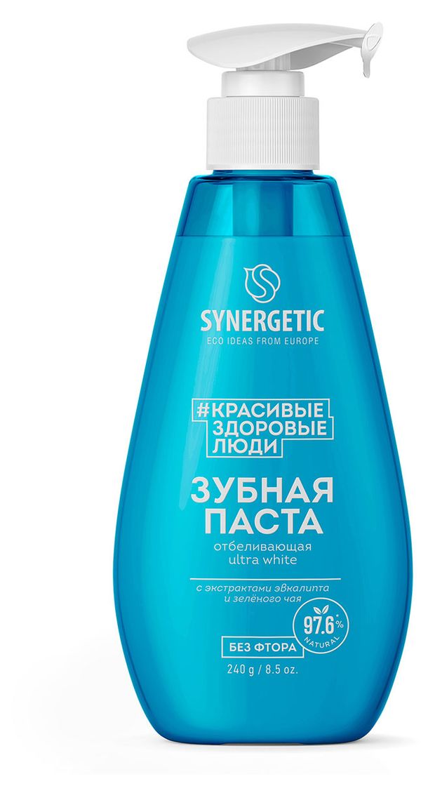 Зубная паста Synergetic Ultra white отбеливающая без фтора, 240 г