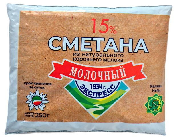 Сметана Молочный Экспресс халяль в пакете 15% БЗМЖ, 250 г