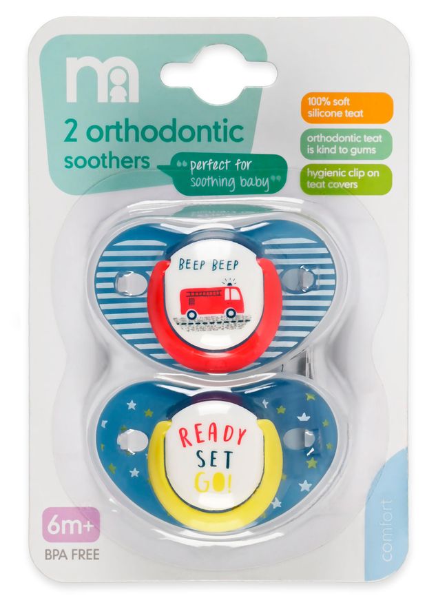 Соска-пустышка детская Mothercare Готов поехали ортодонтическая с 6 мес 2 шт 499₽