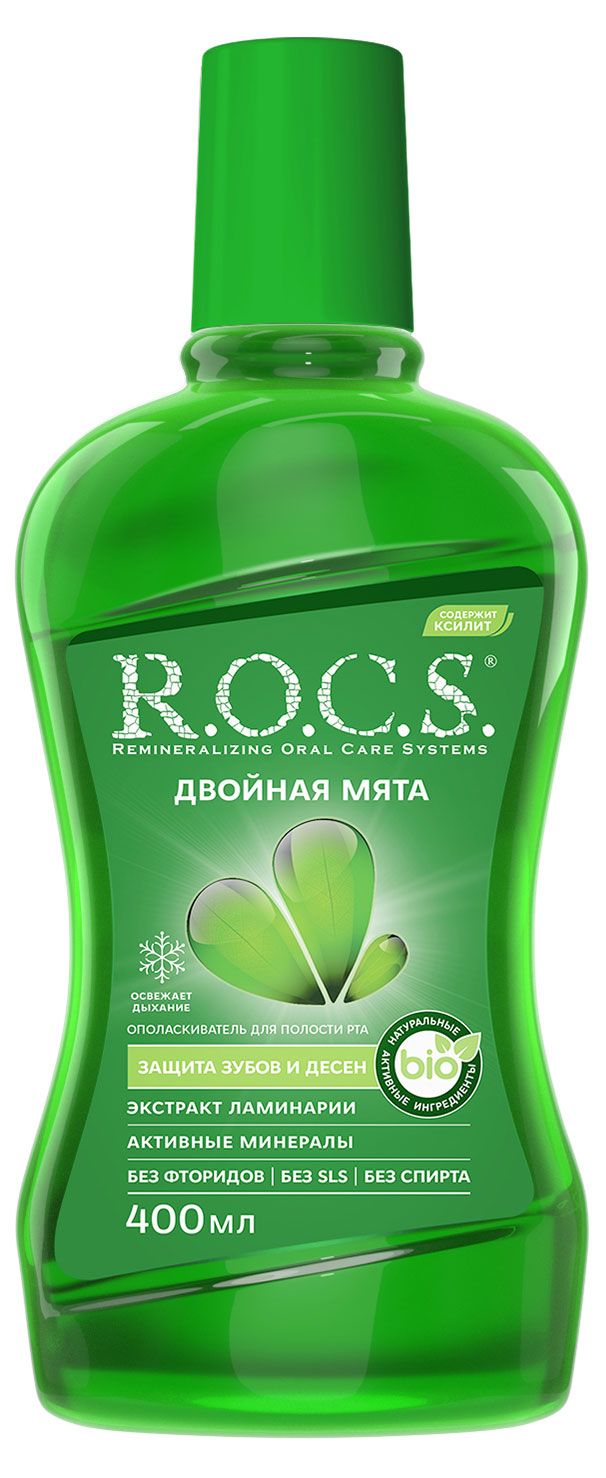 Ополаскиватель для полости рта ROCS Двойная мята Защита зубов и десен 400 мл 300₽