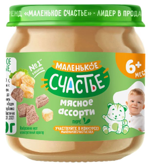 Пюре мясное Маленько счастье мясное ассорти 6 мес Беларусь 80 г 76₽