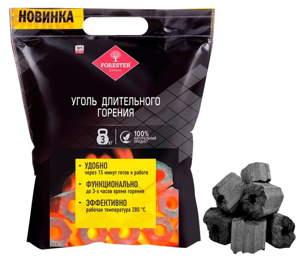 Уголь длительного горения FORESTER Premium, 3 кг