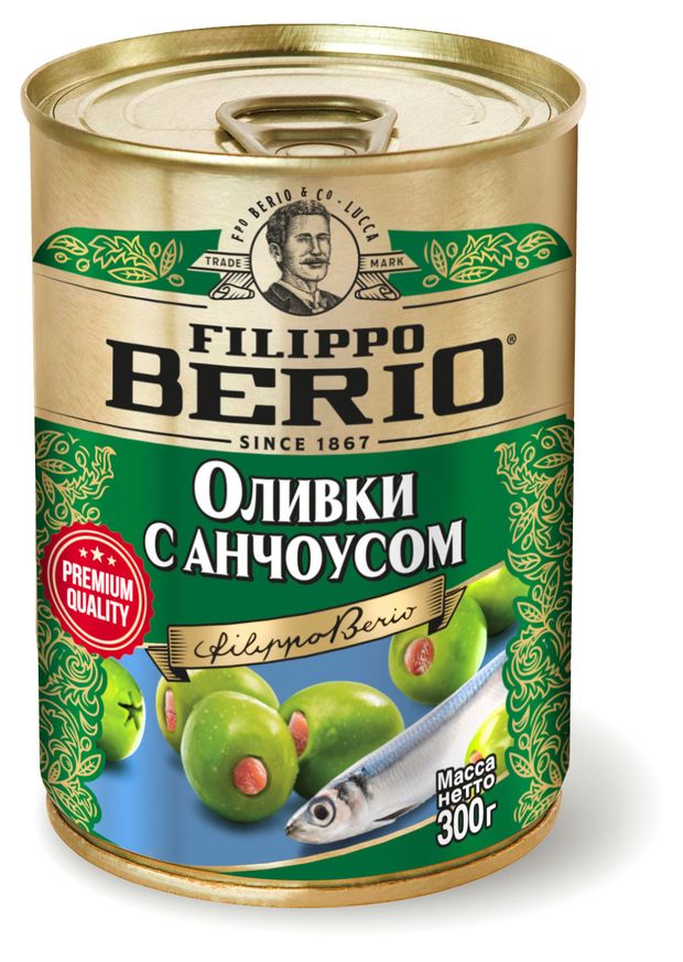 Оливки Filippo Berio с анчоусом Испания 300 г 205₽