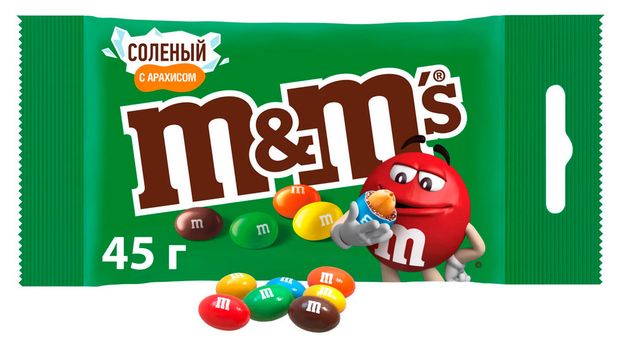 Конфеты M&M's драже с соленым арахисом и молочным шоколадом, 45 г