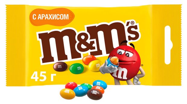 Конфеты M&M's Драже с арахисом и молочным шоколадом, 45 г