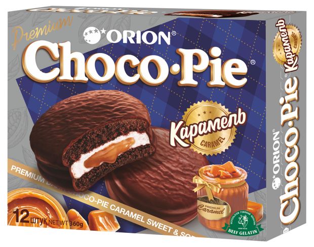 Пирожное бисквитное Orion Choco Pie Dark Caramel с карамельной начинкой в глазури, 360 г