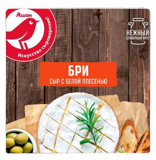 Сыр мягкий Бри АШАН Красная птица с белой плесенью БЗМЖ, 125 г