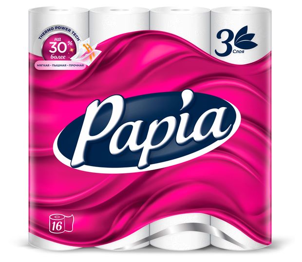 Туалетная бумага Papia белая 3 слоя 16 рулонов 550₽
