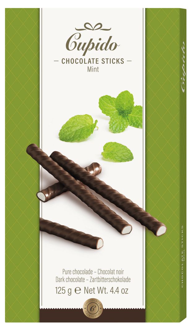 Палочки шоколадные Cupido Хрустящие в темном шоколаде со вкусом мяты Бельгия, 125 г