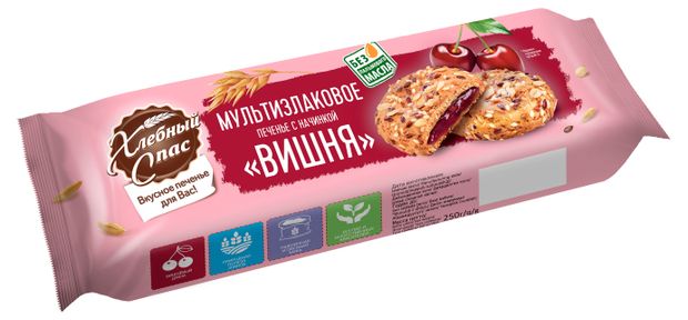 Печенье мультизлаковое Хлебный Спас с вишневой начинкой, 250 г