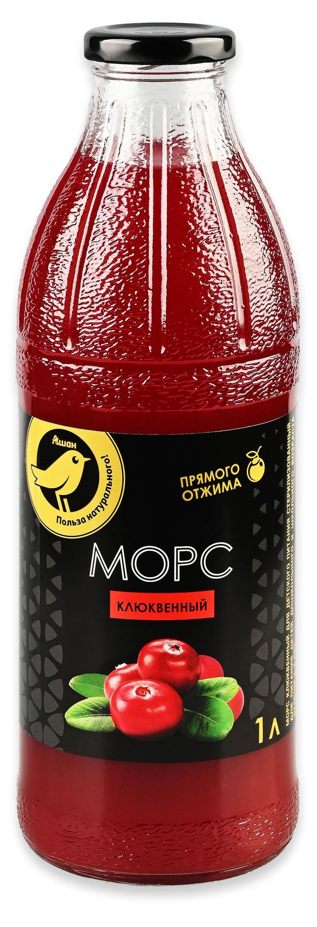 Морс АШАН Золотая птица клюквенный, 1 л