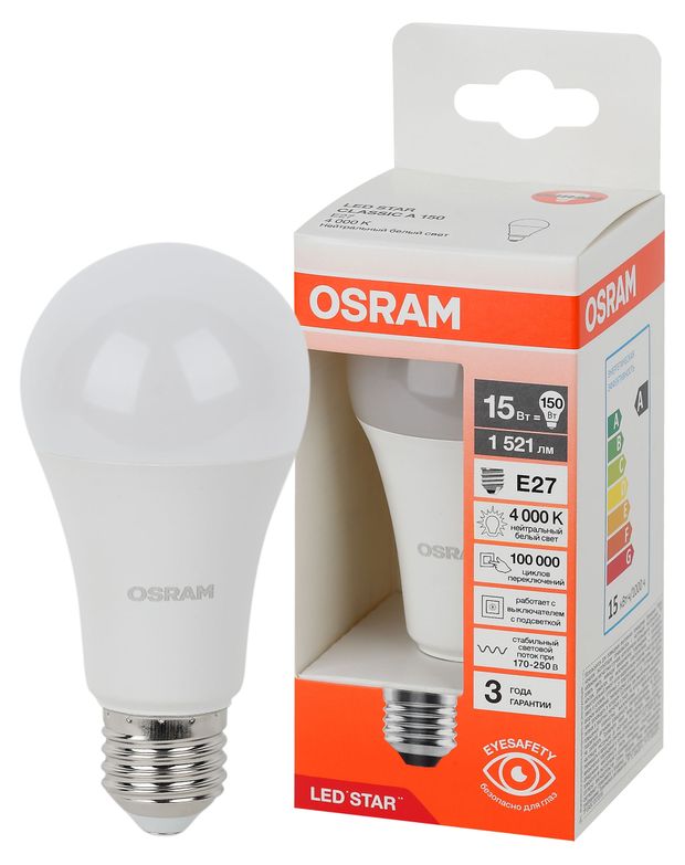 Лампа Osram LED STAR груша 15W E27 нейтральный белый свет, 1 шт